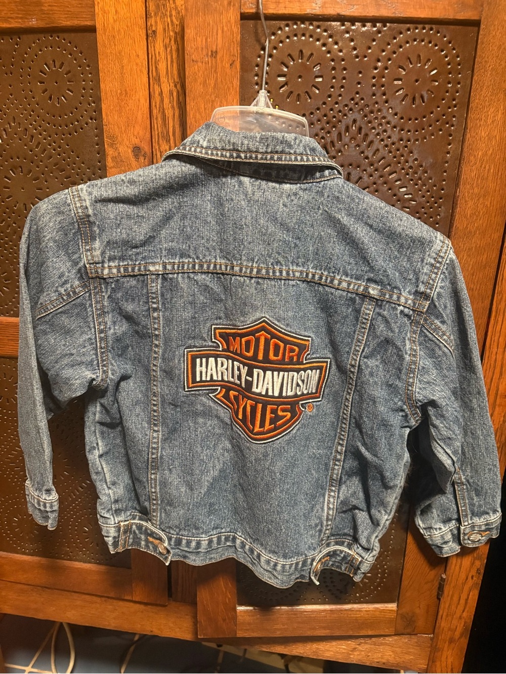 Harley-Davidson Blue Denim Kids Jacket with Orange Logo Patch